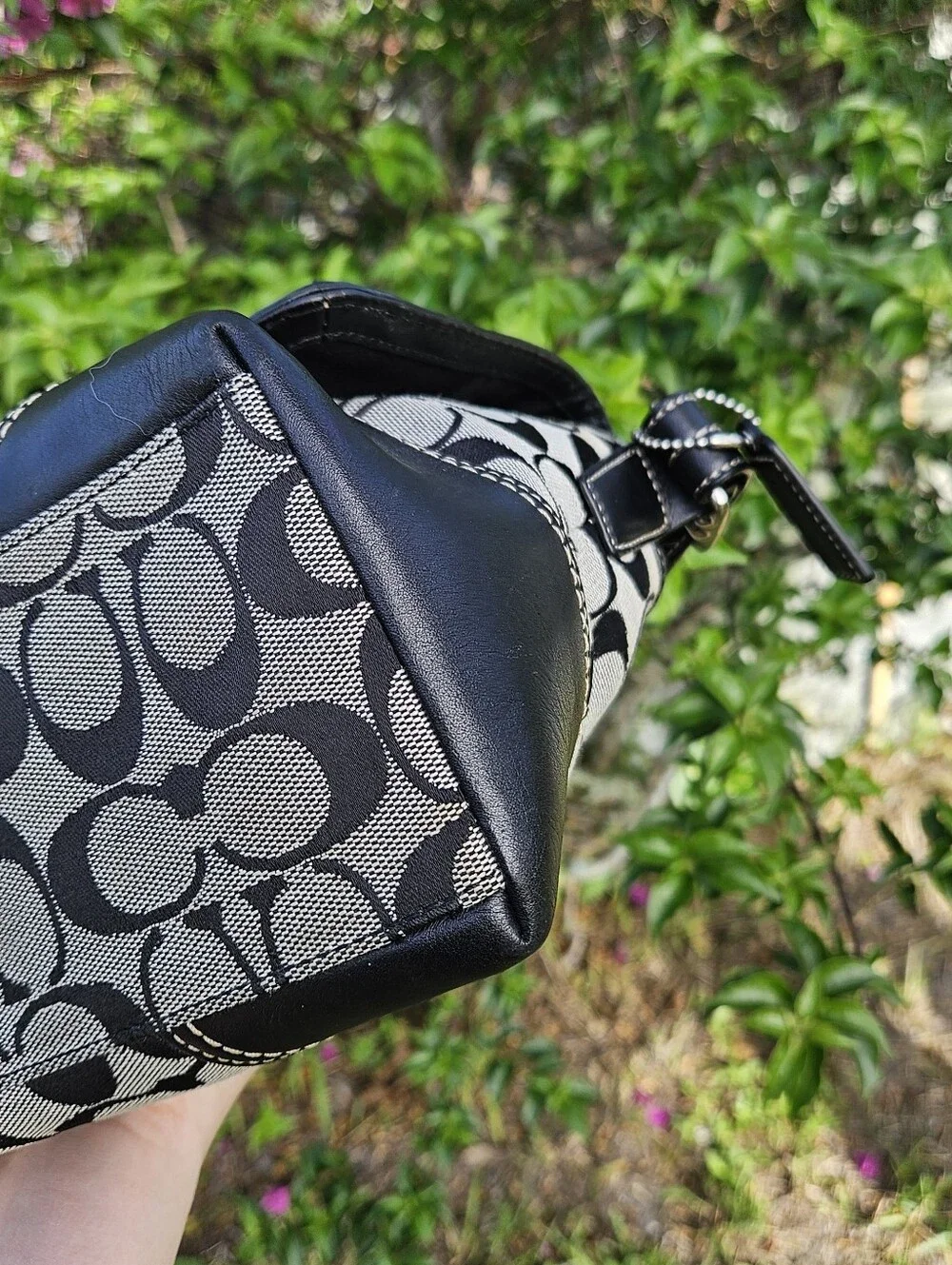 Coach Hampton F13066 Black Signature Jacquard Turnlock Flap Shoulder Bag